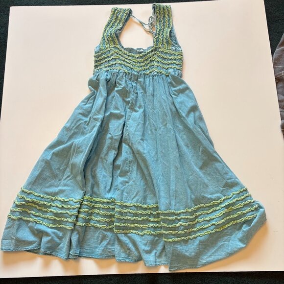 Oli and Hali Frilled Details Aqua Midi Dress Sleeveless Smocked Back Tie Pocket - Picture 5 of 14